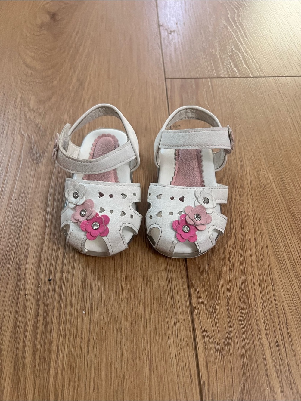 Girls White and Pink Floral Sandals - Cute Strap Shoes